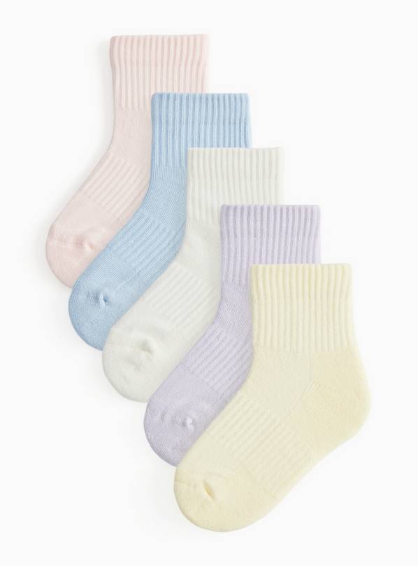 Pastel Ribbed Ankle Socks 5 Pack 6-8.5 Infant